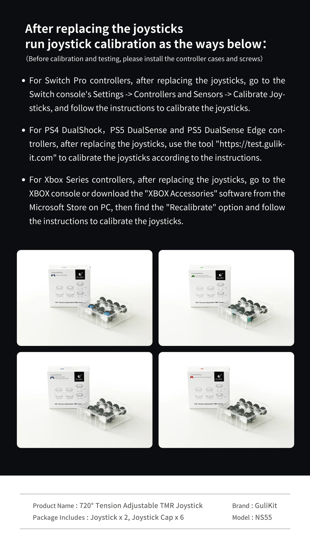 GuliKit 720° Tension Adjustable TMR Joystick for PS4 PS5 Edge Gamepad for Switch Pro Xbox Series Controller Game Accessories