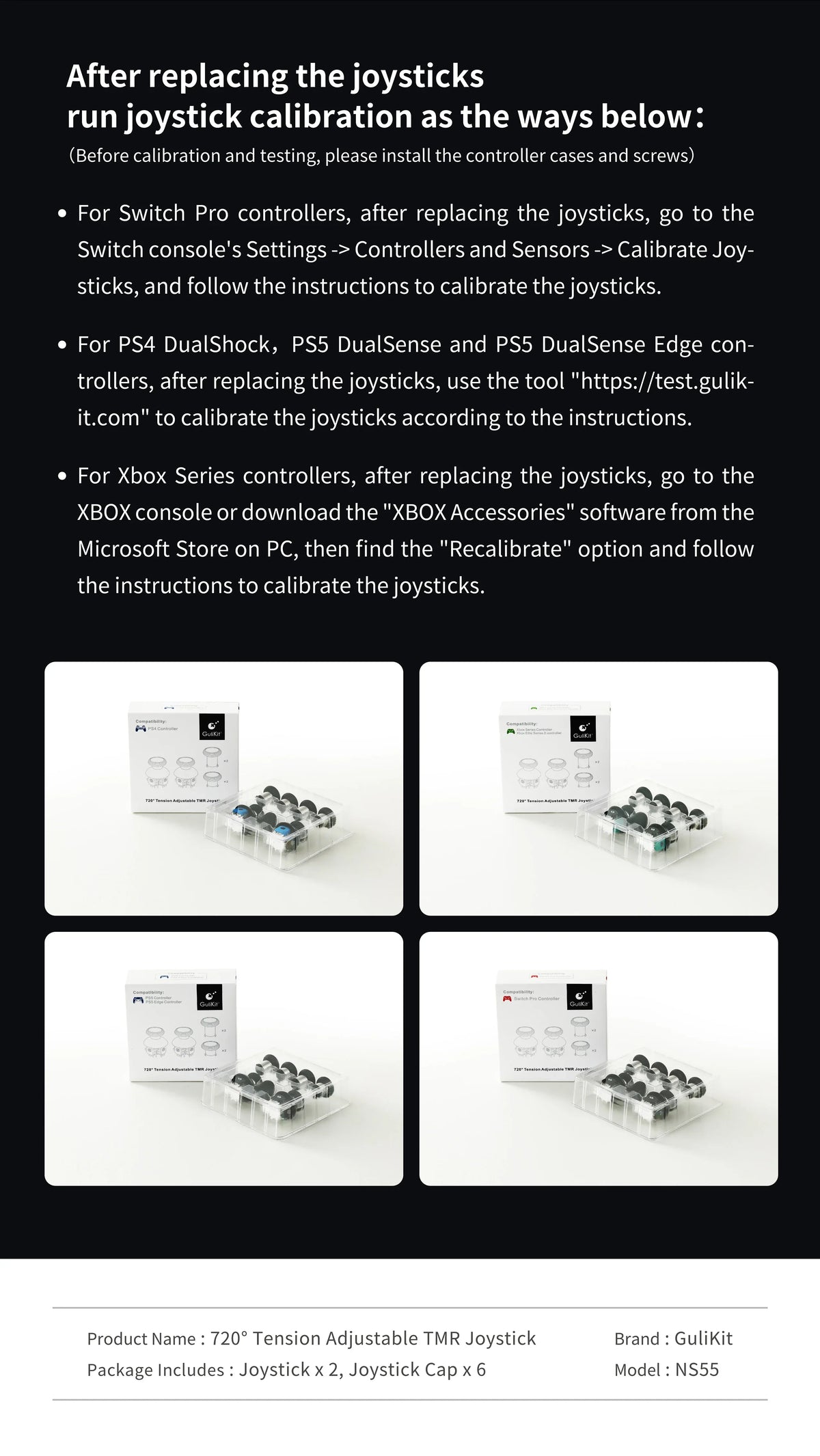 GuliKit 720° Tension Adjustable TMR Joystick for PS4 PS5 Edge Gamepad for Switch Pro Xbox Series Controller Game Accessories