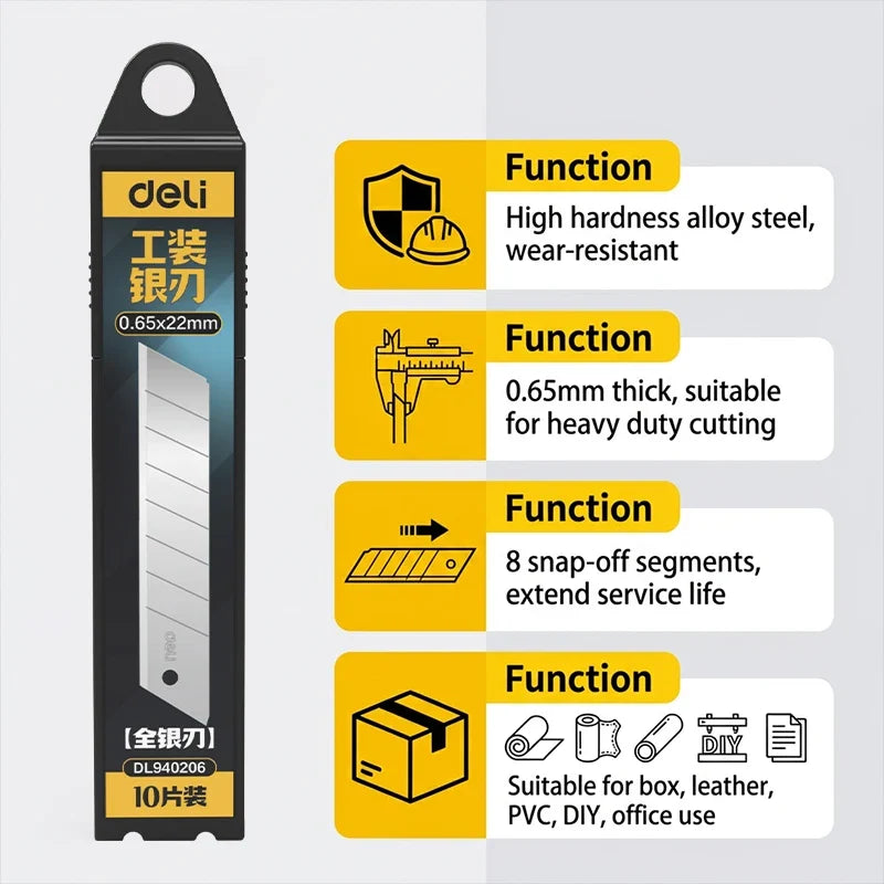 22mm Wide Heavy Duty Extra Thick Utility Knife Blade 60° Tip Silver Alloy Steel Snap-off for DIY Cutting Replacement Blade