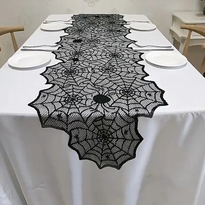 Black Halloween Spider Web Table Runner - 46 x 183 cm