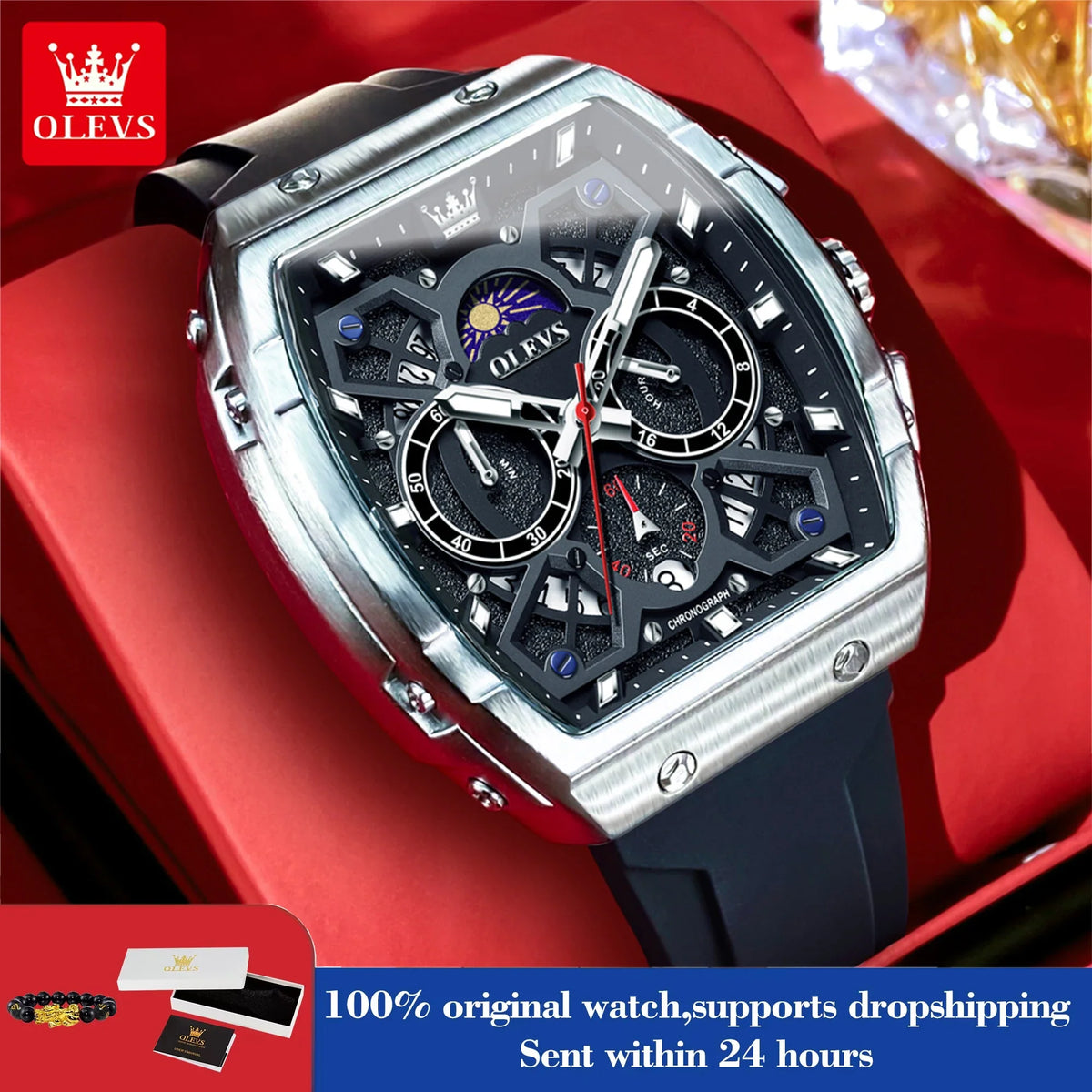 OLEVS 2942 Men’s Quartz Chronograph Watch with Moon Phase