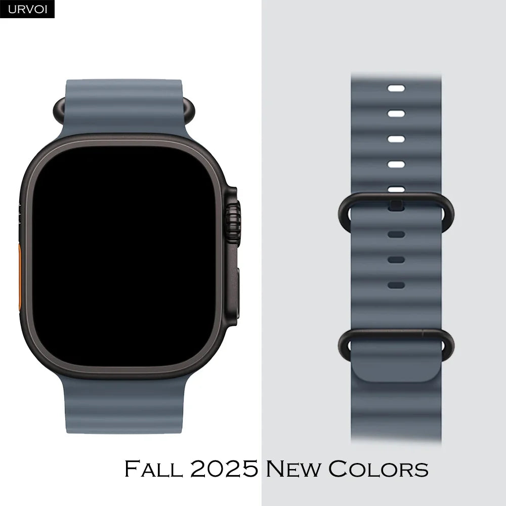 URVOI Ocean Band for Apple Watch Ultra 4 3 2 Strap Series 12 11 10 SE Sport Band for iWatch Silicone Wristband Black Buckle 49mm