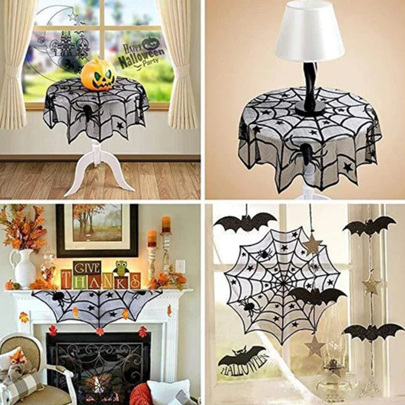 Black Halloween Spider Web Table Runner - 46 x 183 cm