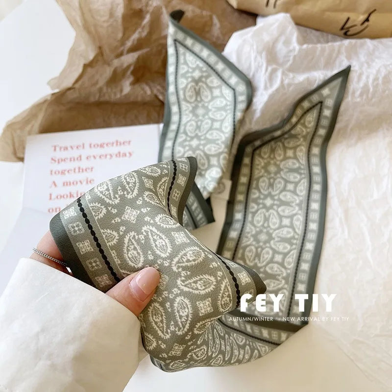 Set Series Silk Satin Scarf Women Cloth Hair Bands Headdress Accessories Lady Scarves Ribbon Neck Ties for Bag Handle/4pcs