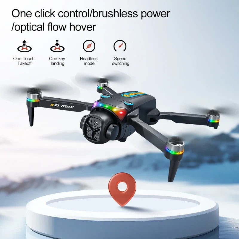 ZNLYRION K21MAX Foldable Brushless Drone With Screen Remote EIS Dual Electric Camera Optical Flow Hover Colorful LED Light RC Quadcopter