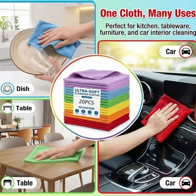 40/20/15/10/5pcs multi-purpose ultra-fine fiber cleaning towels, reusable cleaning cloth - absorbent, durable, fast drying
