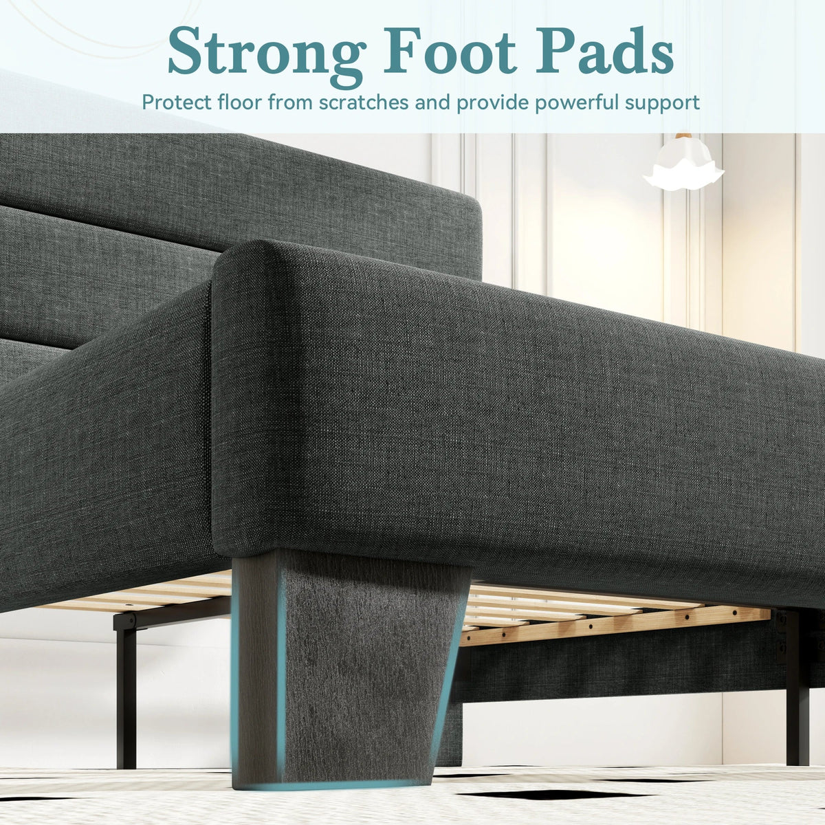 HOOMIC Upholstered Platform Bed Frame with Headboard and Wood Slats
