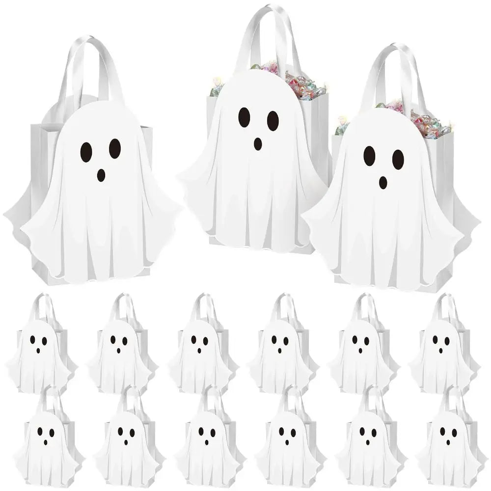 Halloween White Paper Gift Bag, Ghost Design, 15 × 21 × 8cm