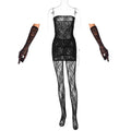3 Pieces Women Mini Dress + Leggings + Gloves Matching Set 2025 New Club Party See Through Black Red Lace Dresses Suit Outfits