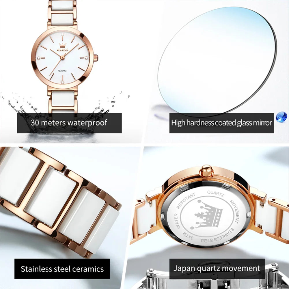 OLEVS 5877 Women’s Ceramic Bracelet Quartz Watch