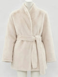 LIMO Women  Faux Mink Fur Coat Wrap Belted Waist Stand Collar Long Sleeve Loose Warm Winter Elegant Ladies  Plush Outerwear