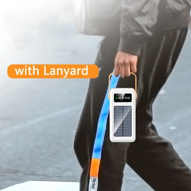 100000mAh Power Bank Portable Charger with Solar Panel, Fast Charging External Battery Pack, 4 Cables, Flashlight