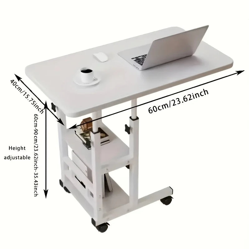 Mobile Height-Adjustable Laptop Desk with Dual Shelves