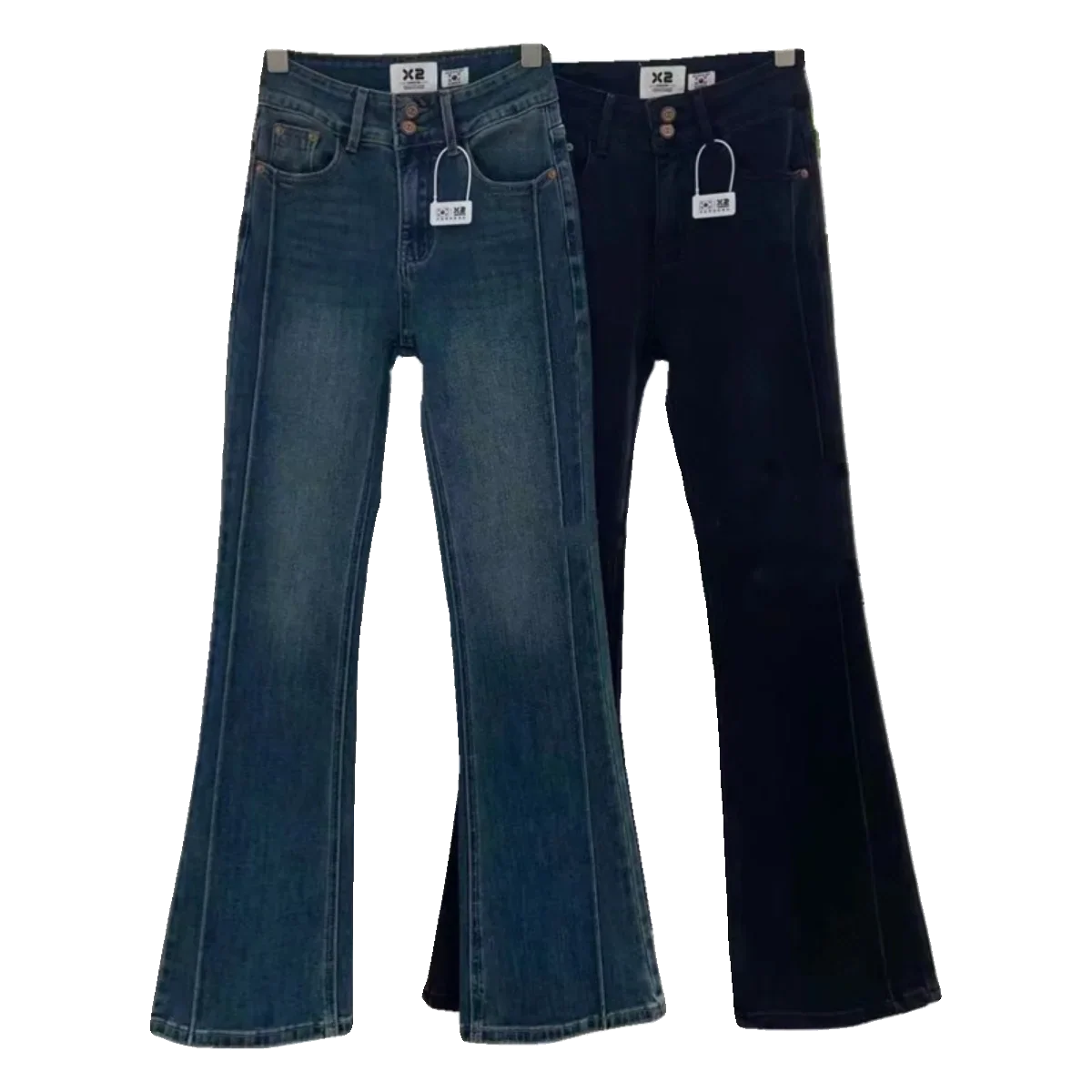 Women's High Waist Slim Fit Denim Jeans Bell Bottoms Thickened Fleece Autumn Winter Fashion Retro Style Elastic Cotton Jeans