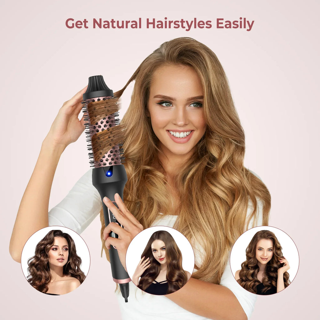 Heated Styling Brush 3-in-1 Ionic Hair Curler/Straightener with Anti-Scald Electric Curl Wand Curling Iron Hair Styling Tools
