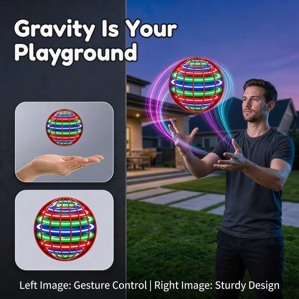 Flying Ball with Color LED Lights & Automatic Boomerang, Anti-Gravity Hover Toy Great Outdoor Indoor Fun Gift for Teens & Adults