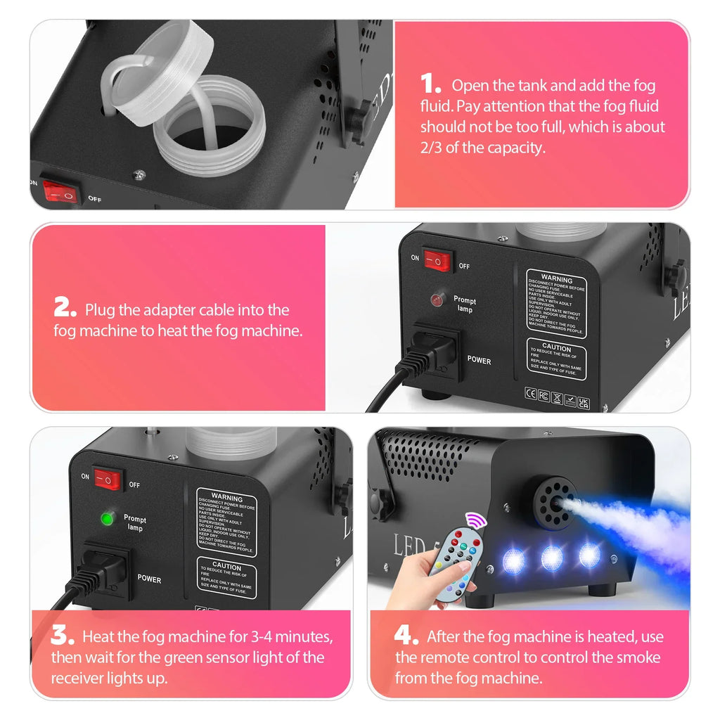 U’King 500W RGB Fog Machine with Remote Control