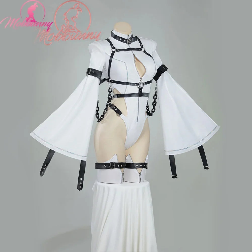MOBBUNNY C.C. Derivative Cosplay Costume Women Lingerie Bodysuit Cutout Bandage Bodysuit with Stockings for Christmas