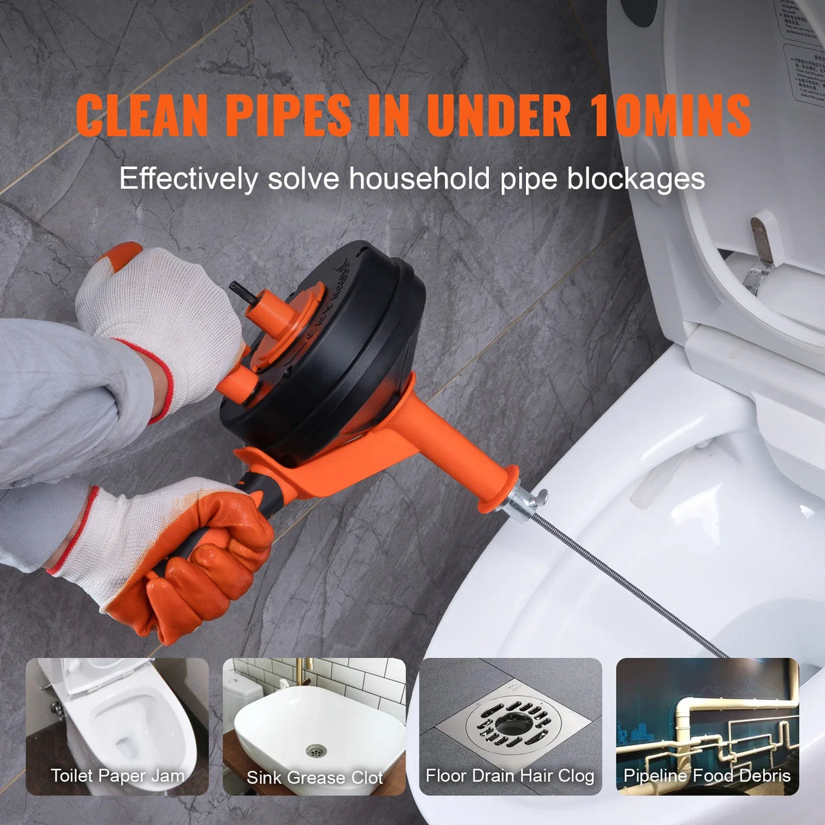 SucceBuy 25ft Drain Auger - Manual Plumbing Snake with Drill Attachment