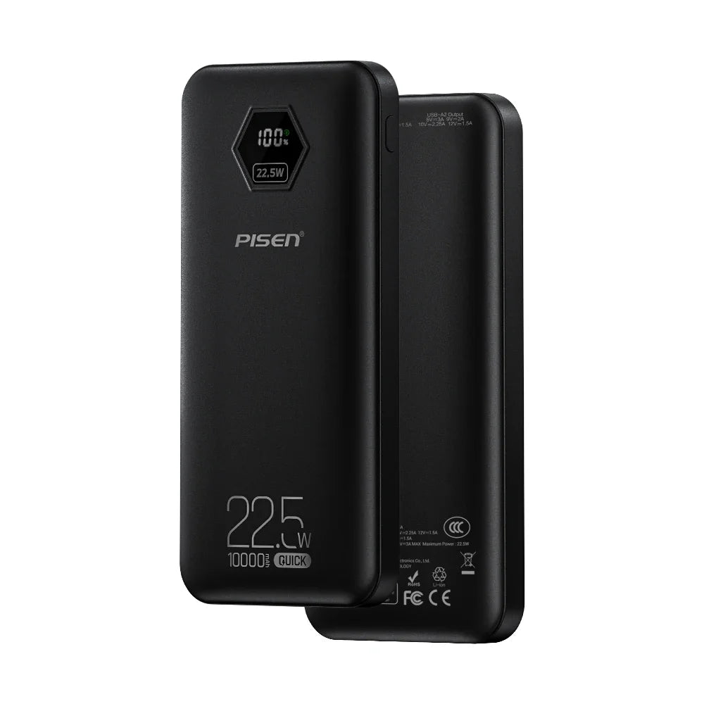 PISEN 10000mAh Fast Charging Power Bank PD 20W SCP 22.5W Lightweight Charger USB C External Battery for iPhone Xiaomi Huawei