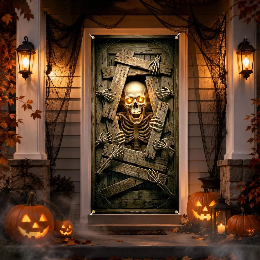 Halloween Skeleton Door Banner - Glowing Eyes, 90 x 180 cm
