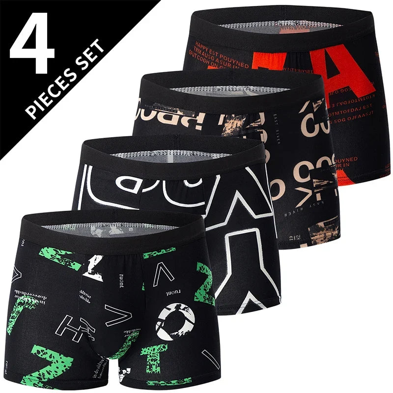 4 Pack Europe And America Size Men'S Solid Color Sexy Boxer Underwear Antibacterial Breathable Plus Size Men'S Shorts Underwear