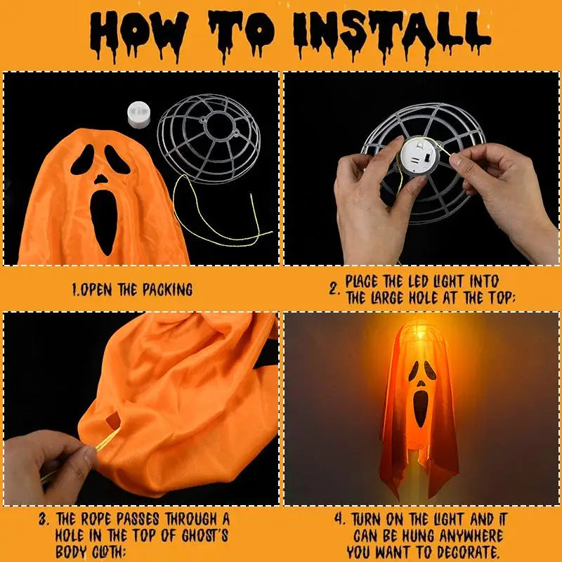 LED Glow Ghost Pendant, 50 x 40cm, White or Orange