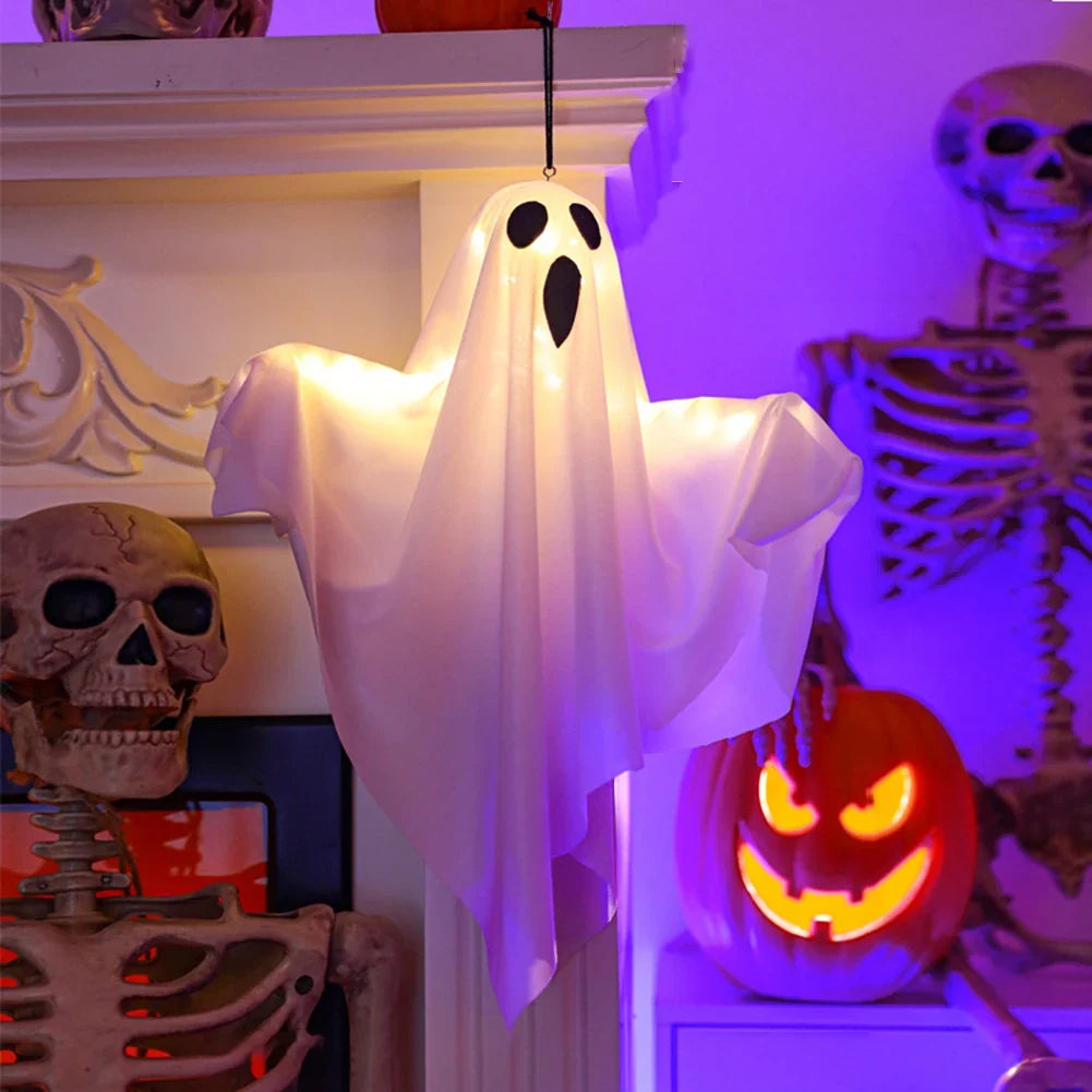 Glowing LED Hanging Ghost Halloween Decoration, White or Orange