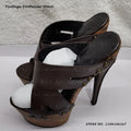 Studded Leather Platform Mules Round Open Toe Wooden Effect Thin High Heels Shoes Women's Summer Punk Style Fashion Slippers