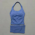 2 Pieces Shorts Yoga Set Women Backless Halter Tops High Waist Seamless Shorts Gym Suit Fitness Sportswear Workout Sets