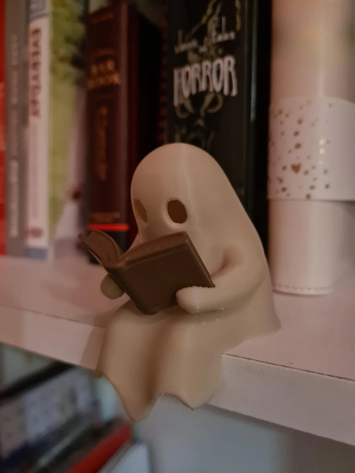 Reading Ghost Halloween Shelf Decor with Flickering Light