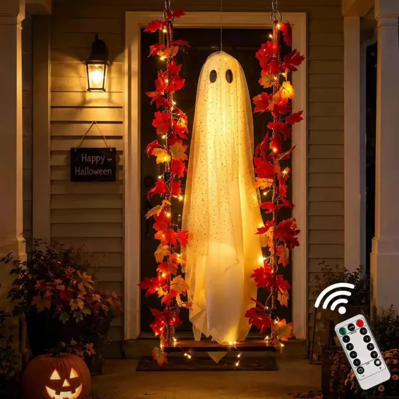 Halloween Decorations Outdoor Luminous Hanging Ghost Swing Decorations With String Lights Brightness Yard Ghost Swing Ornament