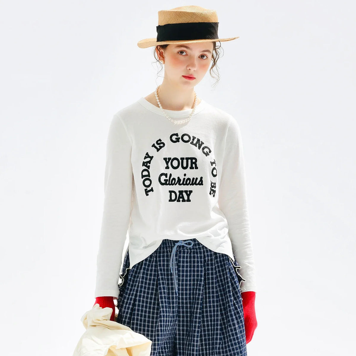 Women's White Long Sleeve Motivational Quote T-Shirt - TODAY IS GLORIOUS 255202