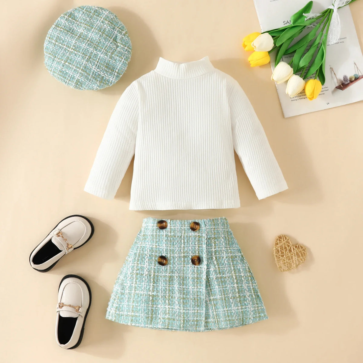 ma&baby 6M-3Y Toddler Infant Newborn Baby Girls Clothes Sets Knit Long Sleeve Tops Plaid Skrits Hat Fall Spring Outfits  D05
