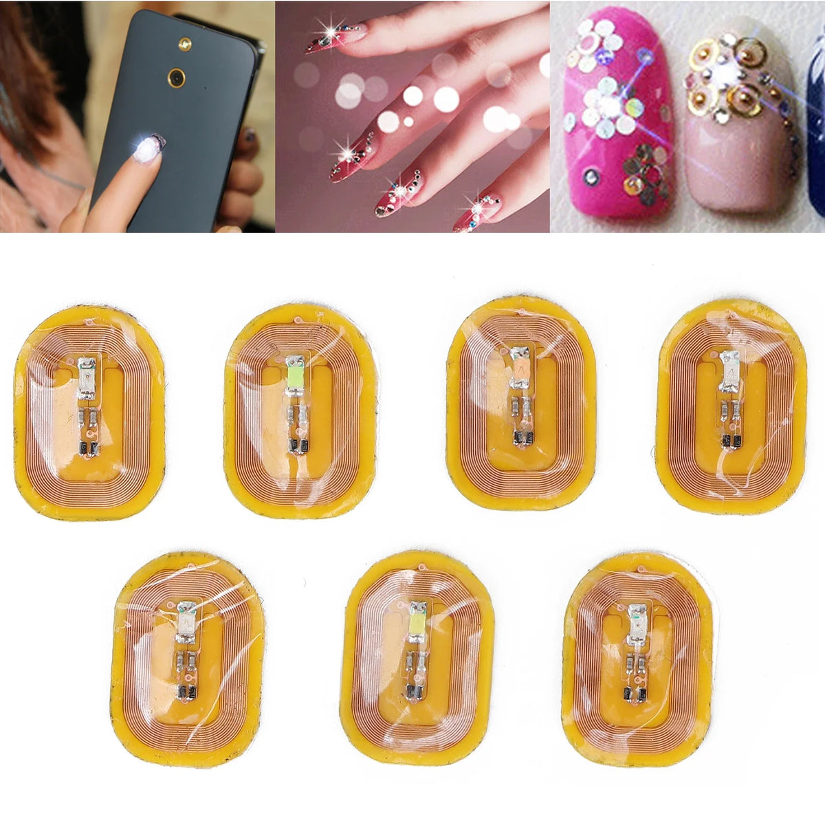 7pcs NFC Lighting Nail Art Stickers Different Colors Self Adhesive Intelligent Nail Stickers NFC Nail Sticker NFC Nail Art Tips