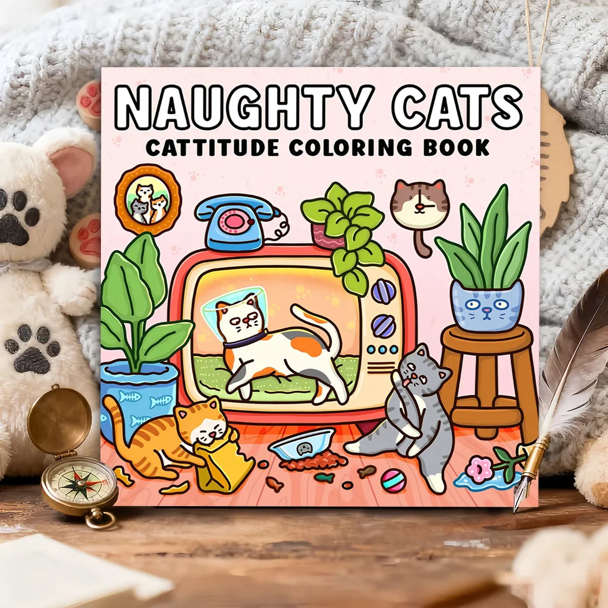 Naughty Cute Cats Coloring Book for Toddlers Kids Ages 3-12, Big Bold Line Funny Mischievous Indoor Household Pet Kitten Educational Drawing Activity Book,Great Gift for Boys Girls & Cat Loving Families
