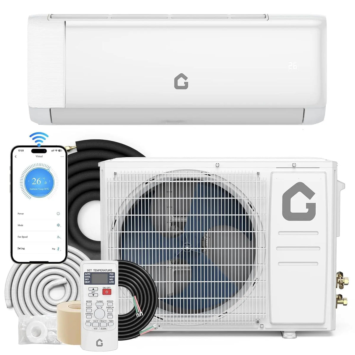 Air Conditioner, 24000 BTU Ductless Mini Split AC, Heating System, 19 SEER2, 208-230v, Cools, Heats 1500 Sq.Ft, Smart, Custom