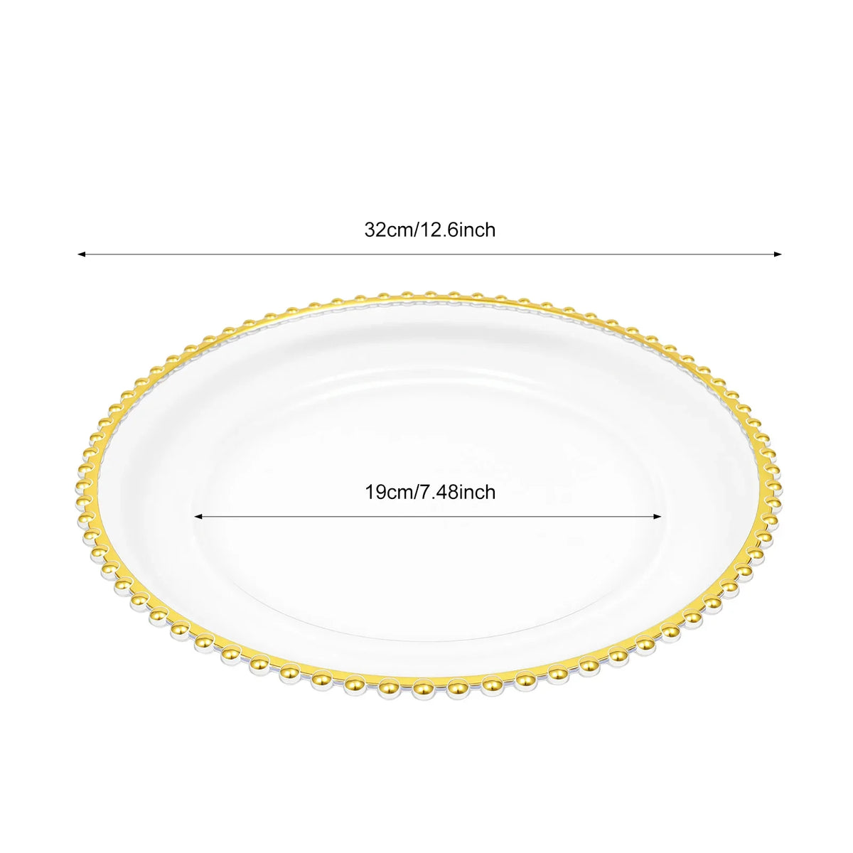 Round Clear Gold Beaded Charger Plates 25 Pack PS Plastic Dinner Under Plates 32cm Decorative Serving Plates for Wedding Banquet Party Table Decor