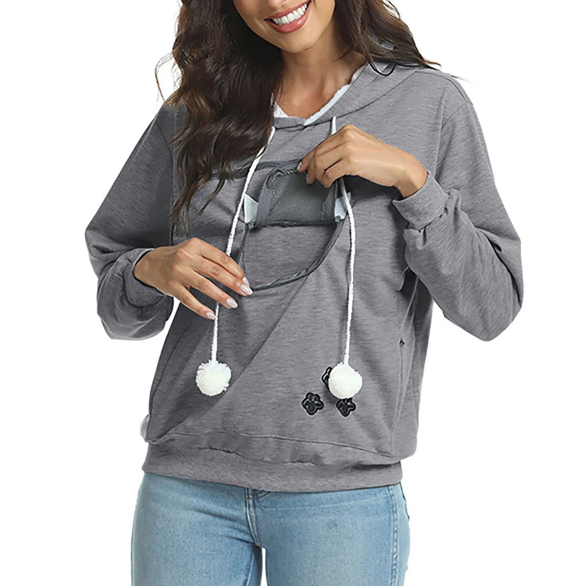 Women Hoodies Sweatshirt Sport Style Casual Funny Cat Ear Zipper Hoodie With Mesh Large Pocket Solid Color Cute Streetwear худи