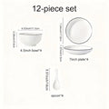 12-piece set Yamada Japanese Style Ceramic Dinnerware Set White & Black Underglaze Traditional Design Porcelain Bowls And Plates