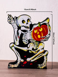 Halloween Skeleton Tabletop Ornament Holding Pumpkin