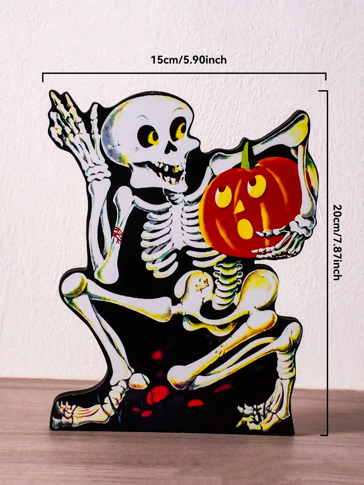 Halloween Skeleton Tabletop Ornament Holding Pumpkin