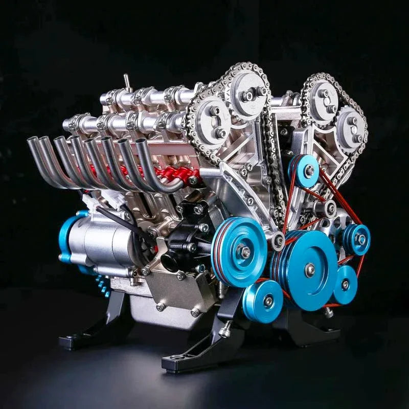 TECHING Full Metal Engine Model Kit V8 DIY Assembly Toy for Adults Kids Desk Decoration 8-Cylinder Mini Car Engine Functional