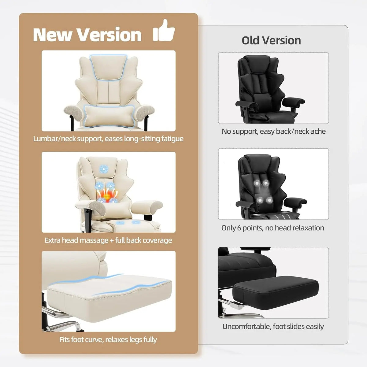 7-Point Massage Heated Office Chair with Footrest Ergonomic Adjustable Armrest for Office Study Gaming, Customized