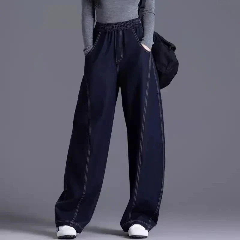 Elastic waist Wide leg Jeans Women's 2026 New Spring Autumn Loose High waist Sickle Shaped Knife Pants Female Casual Denim Pants