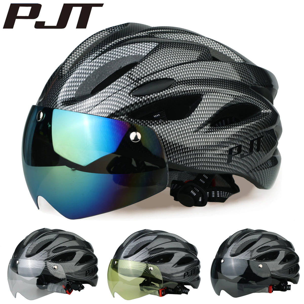 PJT Ultra-Light Magnetic Goggles Bicycle Helmet Lightweight PC Shell & EPS Foam Construction Cycling Helmet MTB Bike Helmet