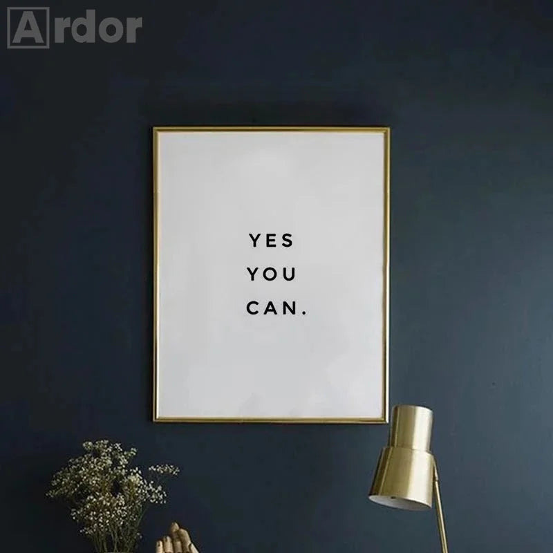Yes You Can Motivational Phrase Poster And Print Minimalist Quotes Poster Canvas Black White Wall Art Picture Nordic Home Decor