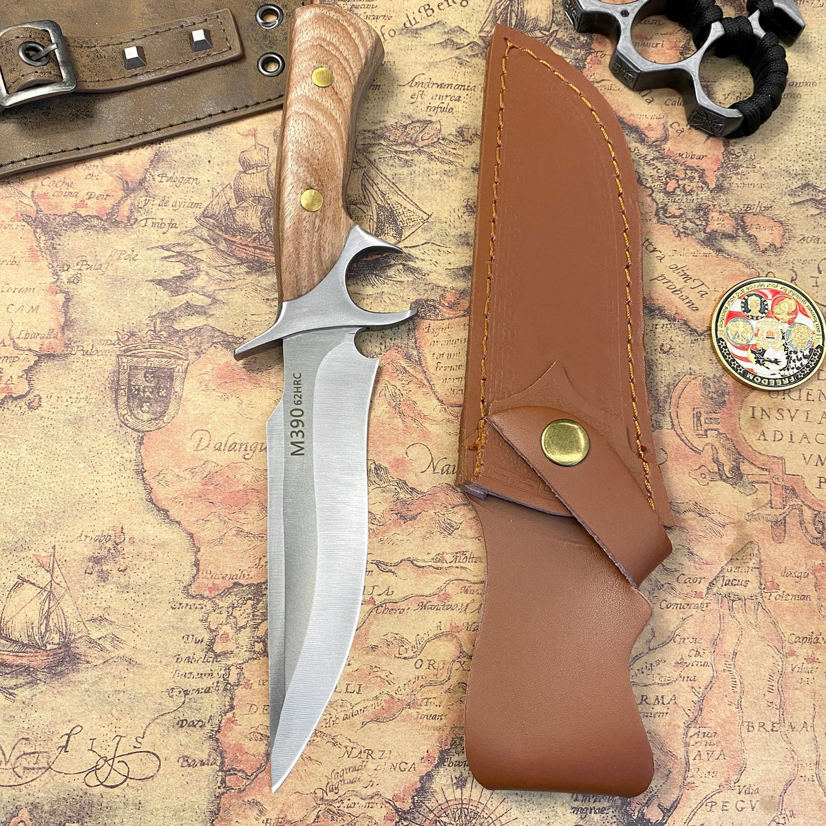 Outdoor Wooden-Handle Straight Knife, Fixed Blade, Stainless Steel Camping Knife, Portable Design, Men's Outdoor Knife, Fishing Knife, Recommended as a Festival Gift