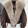 OFTBUY Real Fox Fur Collar Goose Down Jacket Winter Windproof Heavy Padded Coat Women Cropped Puffer Jacket Casual Outerwear