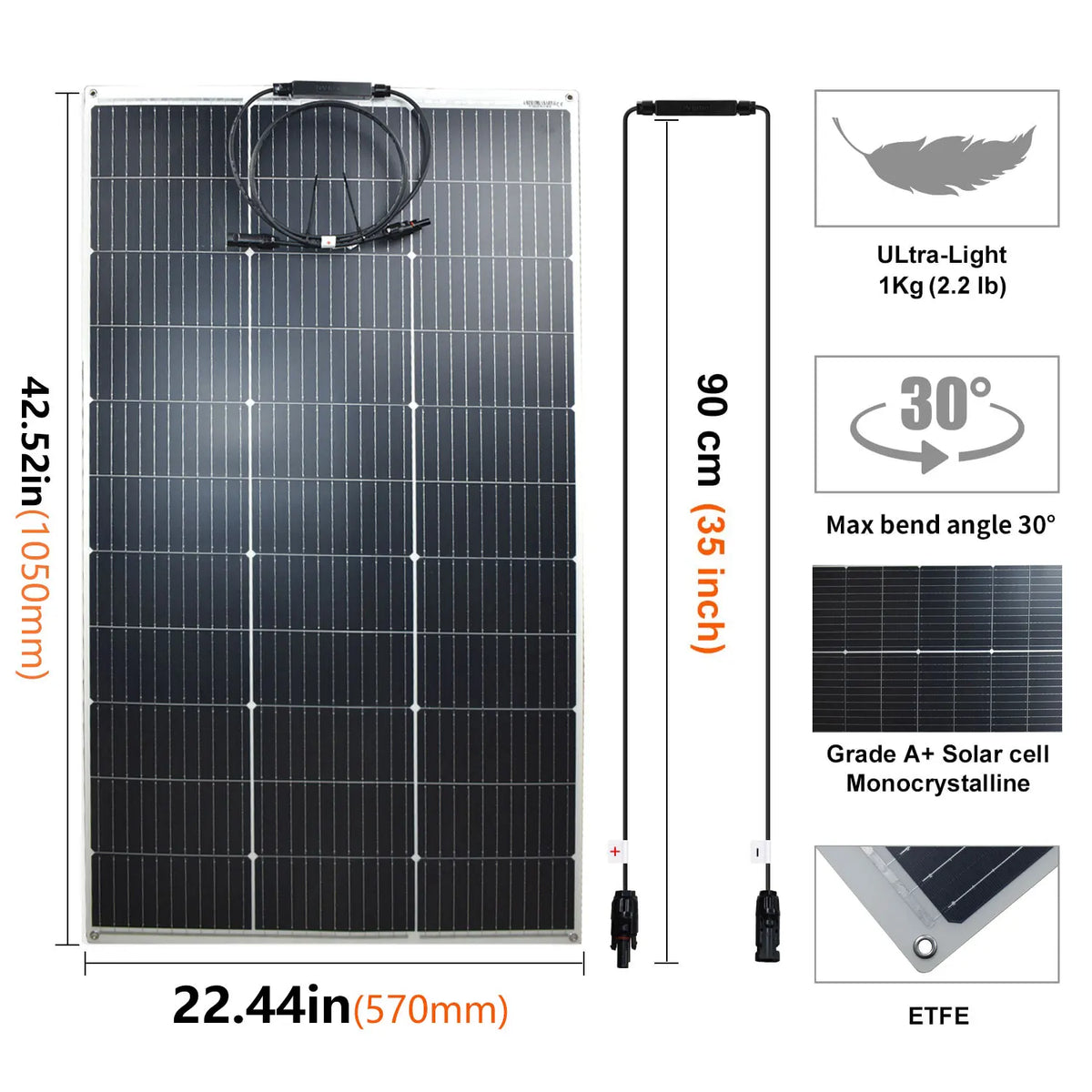 JINGYANGPV Flexible Monocrystalline Solar Panel, 125W